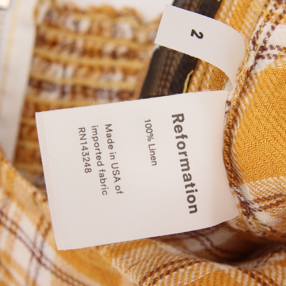 Reformation Women's Yellow Plaid Linen Noble Pants & Atlas Crop Top Set Size 2 - Picture 4 of 10